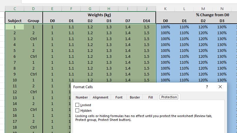 Set whether cells will be protected... by changing the formatting?!?